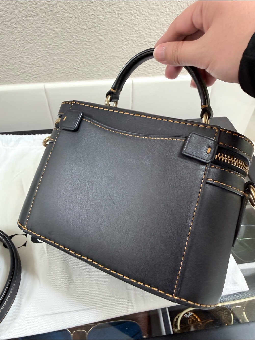 Coach Black Leather Oval Vanity Crossbody with Gold Hardware - Picture 4 of 10